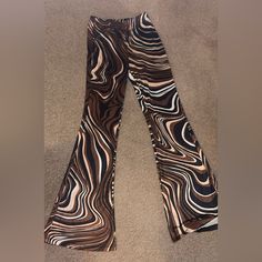 Never Worn Trendy Brown Leggings For Spring, Trendy Fitted Brown Leggings, Casual Brown Leggings For Night Out, Brown Marble, Flared Leggings, Marble Colors, Pant Jumpsuit, Marble, Pants For Women