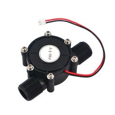 an image of a black and red water pump with wires attached to the back end