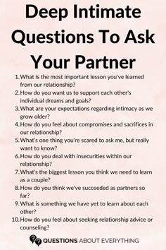 These deep intimate questions to ask your partner are ideal if you’re looking to connect with them on a deeper level and create lasting bonds. We believe these deep questions to ask your partner are important if you want to take your relationship to the next level. Whether you’re married or with your boyfriend/girlfriend, these questions will come in handy. Communication is important in a relationship and asking questions to deepen intimacy will allow you to have open and fruitful discussions about the most important issues concerning the two of you. Intimate Questions For Couples, Questions To Ask Your Partner, Partner Questions, Deep Conversation Topics, Intimate Questions, Deep Questions To Ask, Questions For Couples, Deep Conversation, Conversation Topics