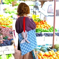 Tote Bag: Check You Later Blue Denim Checkerboard Bag - Willow Ship Spring Picnic Cotton Bag, Summer Cotton Bag For Picnic, Cotton Summer Picnic Bag, Cotton Picnic Bag For Summer, Rectangular Gingham Cotton Bags, Rectangular Cotton Gingham Bags, Blue Tote Bag For Picnic, Blue Rectangular Picnic Bags, Gingham Cotton Bags For Summer