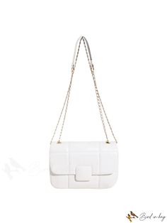 BirdinBag - Chic Square Bag with Chain Strap: Minimalist PU Leather Design Square Office Bag With Chain Detail, Square Office Bags With Chain Detail, Everyday Square Shoulder Bag With Chain Strap, White Rectangular Bag With Chain, White Rectangular Chain Bag, White Shoulder Bag With Chain For Daily Use, White Chain Shoulder Bag For Daily Use, Square Evening Bag With Chain Strap, White Rectangular Shoulder Bag With Chain