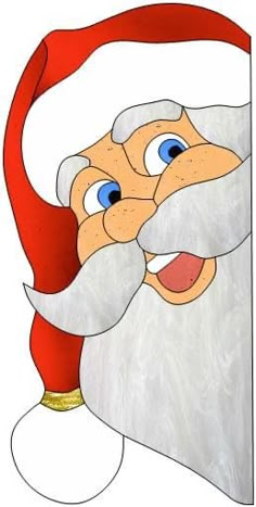 a drawing of santa claus peeking out from behind a wall