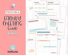 printable family meeting guide with the text, freebie templates for families to use