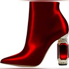 This Item Is A Final Sale. No Returns, Refunds, Or Exchanges Allowed. Absolutely No Exceptions Made. All Other Items Pictured Are Priced And Sold Separately. Elegant Red Ankle Boot Heels, Elegant Rhinestone Ankle Boot Heels, Elegant Leather Boots With Bling, Elegant Embellished Ankle Boot Heels, Formal Bling Boots With Pointed Toe, Formal Pointed Toe Boots With Bling, Elegant Crystal Embellished Evening Boots, Luxury Crystal-embellished Party Boots, Chic Formal Bling Boots