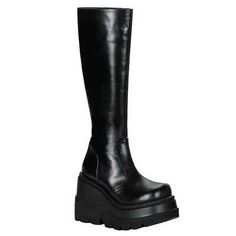 Premium Quality Pleaser DEMONIA SHAKER-100 Black Matte PU - Knee High Boots - NEW, Women's Shoes Demonia Shaker 100, Edc Fits, Demonia Shaker, Demonia Boots, Usa Shoes, Faux Leather Heels, Black Platform, Black Matte, Winter Shoes