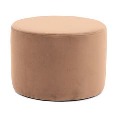 a round ottoman that is made out of fabric and has a beige cover on it