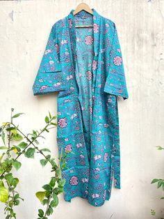 This Robe we makes from 100% Cotton printed fabric. The fabric print is Anokhi Floral which is very popular in all over the world . We use pure cotton cambric fabric . This is free One size robe . There is both side pocket in robe. Length = 120 cms. ( 48 inches) Blue Floral Print Sleepwear For Home, Green Summer Sleepwear For Home, Blue Printed Sleepwear For Home, Blue Summer Sleepwear For Home, Green Printed Sleepwear For Vacation, Light Blue Summer Sleepwear For Home, Fitted Sleepwear For Summer, Blue Printed Cotton Sleepwear, Light Blue Cotton Sleepwear For Vacation