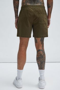 Available In Black, Khaki, Grey, Olive, Pink, Camouflage, Black/Green, And Black/White. Elastic Waistband Drawstring Side Hand Pockets Back Pocket 98% Cotton 2% Spandex Imported | Mens Twill Volley Shorts in Olive Green size Large by Fashion Nova Olive Fashion, Pink Camouflage, Green And Black, Black Green, Back Pocket, Solid Black, Mens Shorts, Camouflage, Fashion Nova