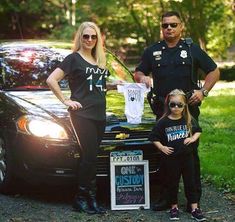 Too cute Baby Announcement New Years, Baby Gender Reveal Ideas, Police Girl, Baby Announcement To Husband, Pregnancy Announcement Sibling, Trendy Baby Onesies