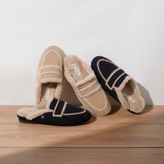 Timeless and elevated, these comfy loafers are crafted with unique serrated stitching details on the uppers. #VIVAIA #shoes #mules #womenfashion #shoestyle #cozy home #comfort shoes Ugg Slippers With Model, Ugg Slippers 2022, Ugg Dress Mule, Comfy Work Shoes Slippers, Comfy Womens Slippers, New Popular Slipper Shoe, Affordable Casual Slippers For Fall, Warm Womens Slippers, Luxury Casual Suede Slippers