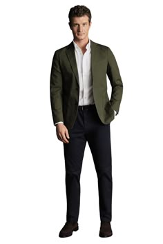 This jacket is the perfect companion to business-casual events, thanks to added elastane and a relaxed, unstructured shoulder. Patch pockets with chest pocket Single breasted two-button fastening Model is wearing a size 40R Model's Height: 188cm/ 6'2 Business Casual Men Work, Green Blazer Outfit, Job Interview Outfits, Fall Wedding Attire, Olive Blazer, Business Attire For Men, Formal Attire For Men, Cocktail Attire Men, Job Interview Outfit