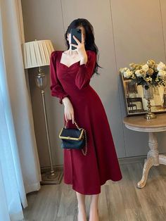 French red dress for women 2024 autumn new style temperament waist slimming fairy skirt slimming certificate long skirt Engagement Dress, Red Dress Women, Engagement Dresses, Glam Dresses, Slim Waist, Amazing Flowers, Dress For Women