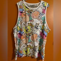 On A Scale Of 1=Very Worn To 5=Never Worn, I’d Give This Shirt A 4.5, No Tags But Never Worn Nickelodeon Spongebob, Spongebob Squarepants, Nickelodeon, A 4, All Over Print, Yellow White, Color White, Tank Top, Womens Tops