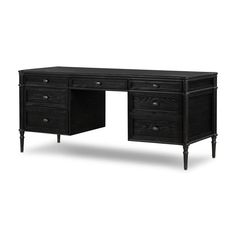 a black desk with drawers on it