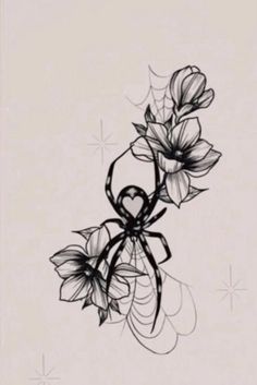 a black and white drawing of some flowers