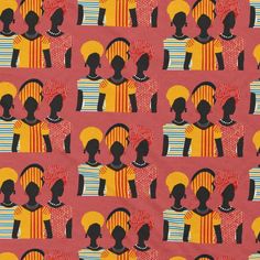 an image of african women in silhouettes on red paper with orange and yellow background