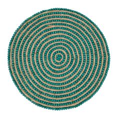 a green and beige placemat with circles on it