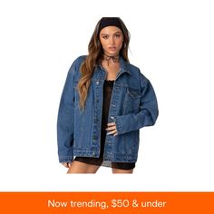 in stock Oversized Winter Denim Jacket, Trendy Oversized Denim Outerwear, Fall Streetwear Medium Wash Denim Jacket, Medium Wash Denim Jacket For Fall Streetwear, Winter Medium Wash Loose Fit Denim Jacket, Oversized Denim Blue Outerwear For Spring, Oversized Denim Blue Trendy Outerwear, Dark Wash Denim Jacket For Spring Streetwear, Oversized Blue Denim Jacket For Streetwear