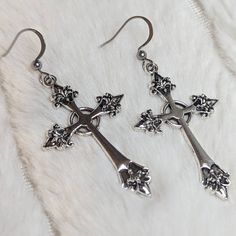 Large Cross Earrings. Charms Are Approximately 42x26mm. Comes On Stainless Steel Fish Hook Earrings. Goth Earrings, Edgy Jewelry, Earrings Charms, Dope Jewelry, Fish Hook Earrings, Funky Jewelry, Jewelry Lookbook, Fancy Jewelry, Cross Earrings