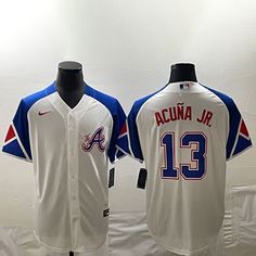 Hey Atlanta Braves fans! Get this game jersey for your OF Ronald Acuna Jr. White Fan Apparel Baseball Jersey, White Baseball Season Team Jersey, White Jersey For Baseball Season Team Events, White Jersey For Baseball Season, White Sports Team Tops For Fan Events, White Tops With Team Name For Fan Events, White Tops With Team Logo For Fan Events, White Team Logo Jersey For Fans, White Jersey With Team Logo For Sports Fans