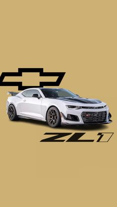 the chevrolet camaro is shown in black and white on a tan background with an arrow