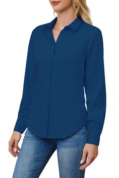 PRICES MAY VARY. 【Soft and Comfy】 long sleeve shirts are made of 48.5% Viscose form Bamboo,48.5% Polyester,3% Spandex with friendly soft touch and flowy glossy drape, wrinkle free, stretch, anti-see-through, skin-friendly, Soft. Special it keeps neat without ironing after washing.Machine Wash. 【Unique fabric】Our fabric is moderately thick and matched with Viscose form Bamboo material which has the dual functions of Hygroscopic and breathability. 【Adjustable Long Sleeve】shirt retains the formal f Button Down Blouses For Women, Amazon Tops For Women, Business Casual Tops For Women, Comfy Long Sleeve Shirts, Business Casual Blouse, Bamboo Material, Women's Button Down Shirt, The Office Shirts, Work Blouses