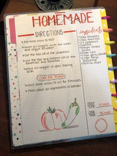 a recipe book with instructions for how to make homemade directions on the front and side