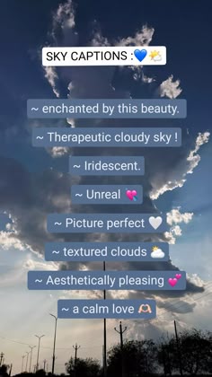 the sky captions are in different languages on this screen, there is an image of clouds