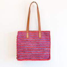 IN STOCK FAST SHIPPING FROM LOS ANGELES Embrace summer vibes with Elena's soft raffia shoulder bag. Made from colorful raffia and genuine leather handles, this bag is perfect for a day at the beach or a trendy night out. Say yes to sun, sand, and style with Elena Handbags. Natural Soft Raffia Straw Handmade Unlined Size approximately 11.5"H x 12"W x 5"D11" handle drop Designer Style ID: 8658 Square Handwoven Bucket Bag For Travel, Red Shoulder Bag With Rolled Handles For Daily Use, Rectangular Beach Bags With Leather Handles, Rectangular Bucket Bag With Leather Handles For Beach Season, Rectangular Hobo Bag With Leather Handles For Beach, Summer Canvas Shoulder Bag With Leather Handles, Rectangular Bags With Leather Handles For Beach Season, Beach Season Shoulder Bag With Leather Handles, Square Straw Travel Bag With Handles