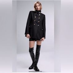 Zara New Black Military Style Coat Jacket Gold Buttons Size Small New With Tags! Rarely Found Piece Looks Very Beautiful And Luxurious Questions? Leave A Comment Below! Chic Button-up Pea Coat For Formal Occasions, Classic Winter Button-up Blazer Dress, Classic Winter Blazer Dress With Button-up Front, Classic Button-up Blazer Dress For Winter, Classic Double-breasted Outerwear For Party, Classic Button-up Blazer Dress For Fall, Chic Double-breasted Fall Blazer, Winter Workwear Blazer Dress With Button Cuffs, Winter Blazer Dress With Button Cuffs For Work