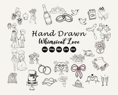 hand drawn wedding and anniversary love cliparts for scrapbook pages, cards or more