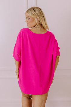 Plus Size - This basic v-neck shirt is for all you impressionable ladies out there that have been shopping your whole life but still have nothing to wear! Simply style this hot pink piece with some casual pants and a neutral wedge for a classic everyday summer look! Measurements XL : Bust 54", Hip 54", Length 29", Sleeve Length 13.5", Waist 54". 1XL : Bust 56", Hip 56", Length 30", Sleeve Length 13.5", Waist 56". 2XL : Bust 58", Hip 58", Length 30.5", Sleeve Length 14.5", Waist 58".