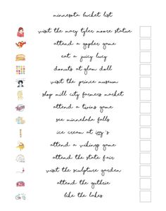 a printable list with words and pictures on it