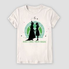 Your darling will be ready to enter a magical world wearing the Wicked Short-Sleeve T-Shirt. This ivory T-shirt showcases a scenic illustration from the movie "Wicked" featuring Elphaba and Glinda along with the message "Don't Hide Your Magic" for a whimsical touch. Made with cotton in a tagless design, this lightweight T-shirt is comfortable to wear. Plus, the crewneck T-shirt comes in a pullover style for quick dressing and changing.