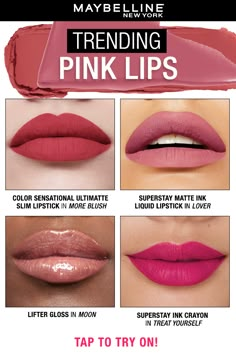 pink lips, pink lipstick, maybelline pink lipsticks, lip gloss Virtual Makeup, Lifter Gloss, Pink Lip Color, Lip Crayon, Makeup Tool, Beauty Makeup Tips, Eye Looks