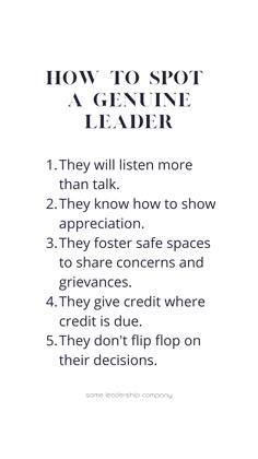 a white poster with the words how to spot a genuine leader