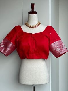 Blouse size 38-42 red silk border blouse Festive Elegant Shirt, Elegant Fitted Shirt For Festive Occasions, Formal Saree Padded Blouse, Formal Long Sleeve Unstitched Blouse, Elegant Red Blouse Piece With Pallu Detail, Formal Short Sleeve Unstitched Blouse Piece, Formal Red Silk Tops, Padded Blouse Piece For Formal Occasions, Festive Short-sleeve Blouse Piece