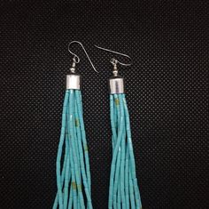 Silver Handmade Kingman Turquoise Dangle Earring Length- 8 3/4 Sterling Silver Made in USA