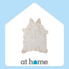 the logo for at home is shown in front of a blue and white hexagonal background