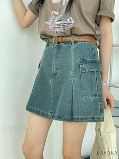 Lasaky - High-Waisted Denim Skirt with Umbrella Cut and Pleats Satin Pleated Skirt, A Line Denim Skirt, Pleated Denim, High Waisted Denim Skirt, Umbrella Skirt, Umbrella Designs, Womens Denim, Elegant Dresses Long, Mid Length Skirts