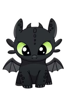 a black dragon with green eyes sitting down