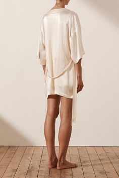 La Lune Lounge Robe | Cream | Loungewear | Shona Joy – Shona Joy International Cream Loungewear, Lounge Robes, Shona Joy, Silk Touch, S Models, Satin Finish, Drawstring Bag, Lounge Wear, Shirt Dress