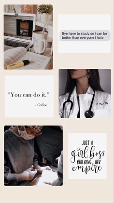 a collage of photos with different words and pictures on them, including an image of a doctor's stethoscope