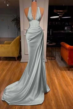 1 new message Prom Dresses Halter Neck, Halter V Neck Dress, Silver Formal Dress, Prom Dress Elegant, Prom Dress Inspo, Prom Dresses Elegant, Prom Dresses Long Mermaid, Classy Prom Dresses, Stunning Prom Dresses