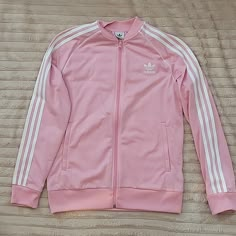 Adidas Big Girl Pink Zip Up Jacket Sz L. Nwot. Zippered Pockets. Light Weight. Adidas Zipper Jacket, Trendy White Outerwear With Ribbed Cuffs, Pink Winter Outerwear With Ribbed Cuffs, Trendy White Track Jacket For Winter, Pink Adidas Jacket, Pink Adidas Sporty Outerwear, Sporty Pink Adidas Outerwear, White Fitted Adidas Outerwear, Fitted White Adidas Outerwear