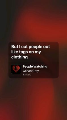 a red background with text that reads, but i cut people out like tags on my clothing