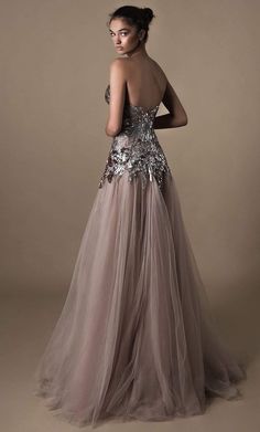 Tarik Ediz Dresses, Silver Evening Dress, Tulle Embroidery, Tarik Ediz, Fantasy Life, Evening Dress Fashion, Fantasy Gowns, Tulle Gown, Pageant Dresses