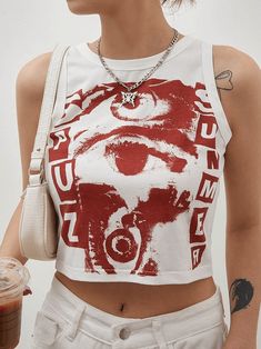 Spirit Eye Graphic Tank Top - HouseofHalley Emmiol Tops, Eye Graphic, Street Y2k, Estilo Hippie, Ootd Outfits, Eye Pattern, Grunge Vintage, Grunge Girl, Fitted Silhouette