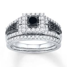 a black and white diamond ring set