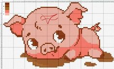 a cross stitch pattern with a pink pig on it's back and the words, `